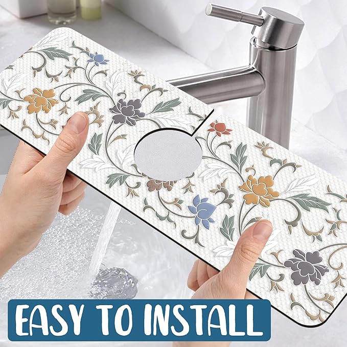 Art Ceramic Texture Sink Splash Guard Ceramic Flowers Faucet Absorbing Mat Fast