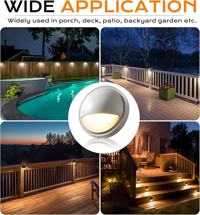 CLOUDY BAY [6 Pack] 3CCT Low Voltage LED Deck Lights Outdoor,2700K/3500K/5000K Selectable,Landscape Step Stair Railing Fence Light Wired,3W,12V-24V AC/DC Deck Lighting Fixtures,White