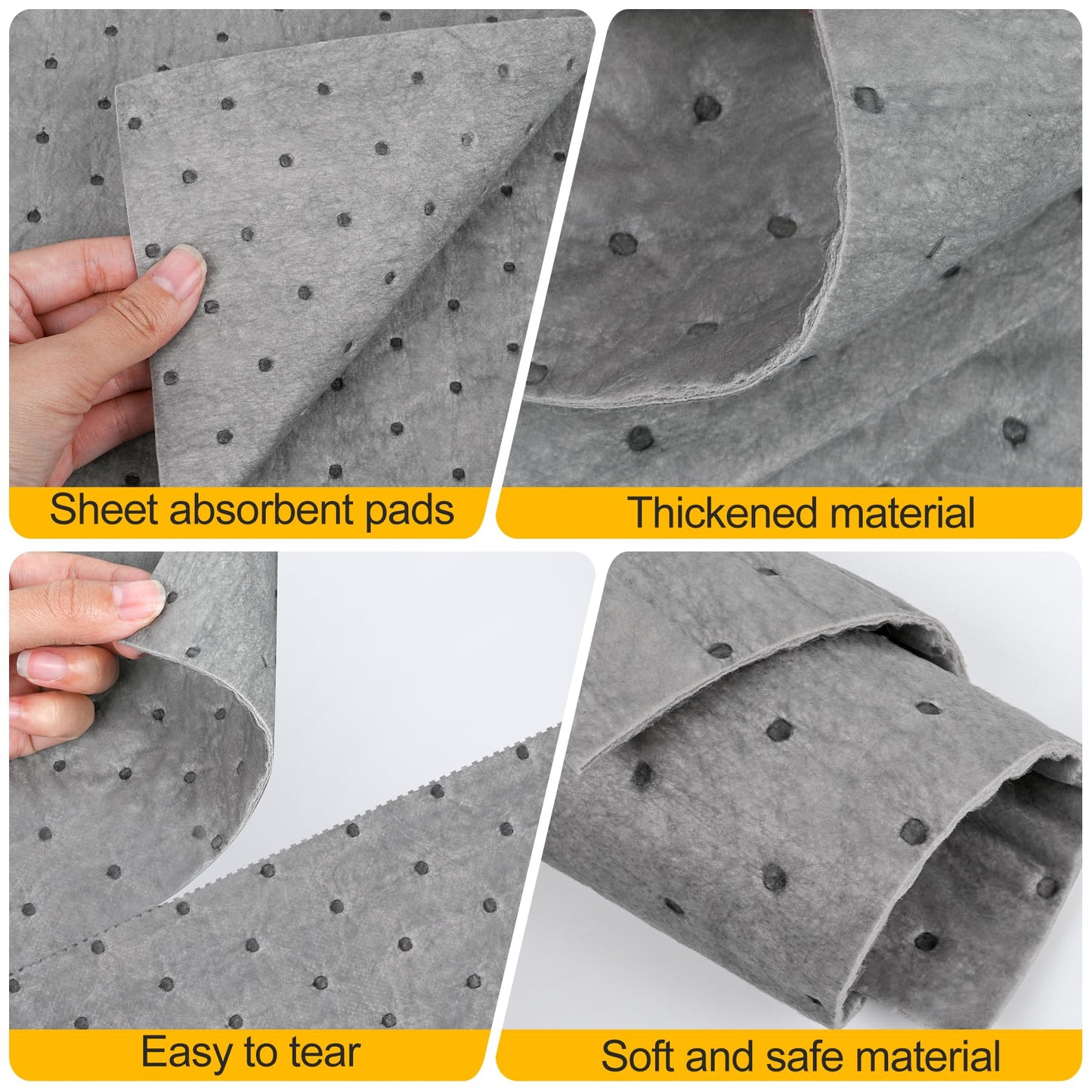 Tottist 100PC Oil Absorbent Pads | 13"x10" Meltblown Polypropylene Mats, Hand-Tear Lines for Automotive & Workshop | Vacuum Eco-Packaging, Reusable Spill Control