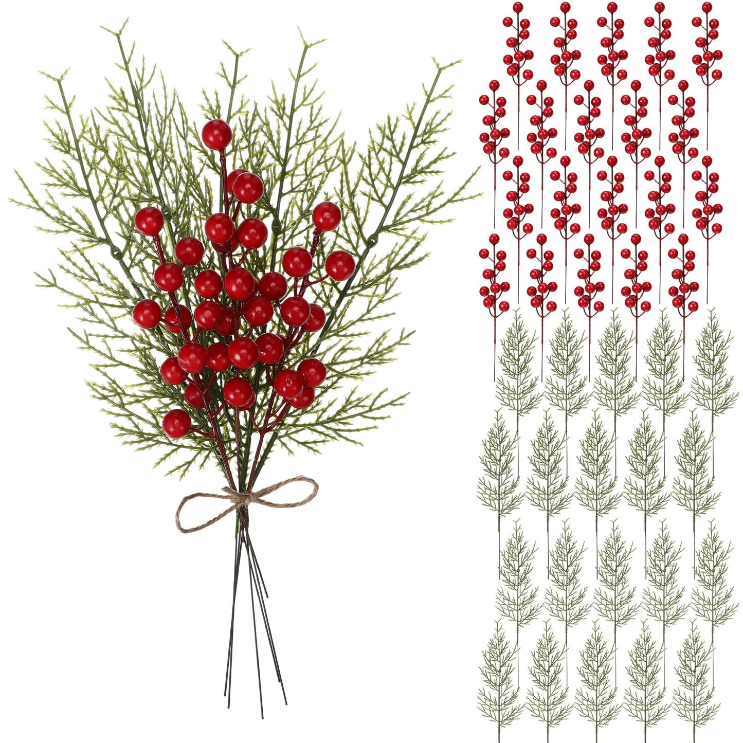 Norme 40 Pcs Christmas Floral Picks Christmas Greenery for DIY Gift Wrapping Plants Red Berry Pine Branches Artificial Picks and Sprays Stems Pine Sprigs for Crafts Wreath Garland Decor(Classic Style)