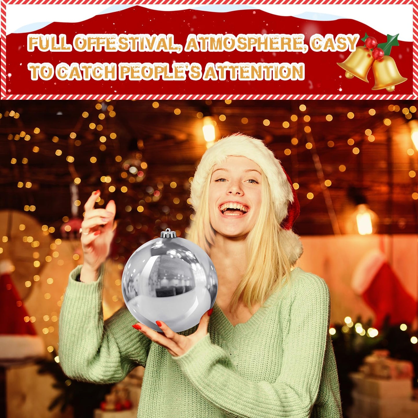 Hiboom 4 Pcs Christmas Ball Ornaments Plastic 6 Inch Christmas Tree Decoration Balls Large Xmas Decorative Hanging Ornament for Home Outdoor Outside Holiday Lawn Yard Party Supplies(Silver)