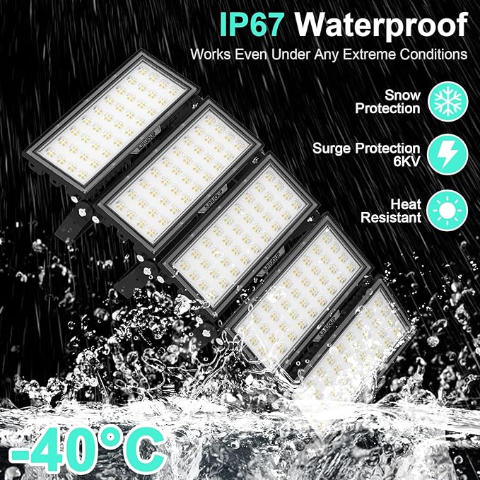 500W Stadium Lights Outdoor LED Flood Light 65000LM,3000W Equivalent 6500K Super Bright LED Arena Lights,IP67 Waterproof Commercial Area Lighting,for Backyard,Sports Fields,Stadium