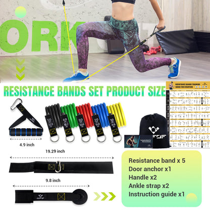Resistance Bands Set with Yellow Handles, Exercise/Workout/Fitness Bands with Door Anchor, Legs Ankle Straps for Resistance Training，Physical Therapy，Home Gym Workout