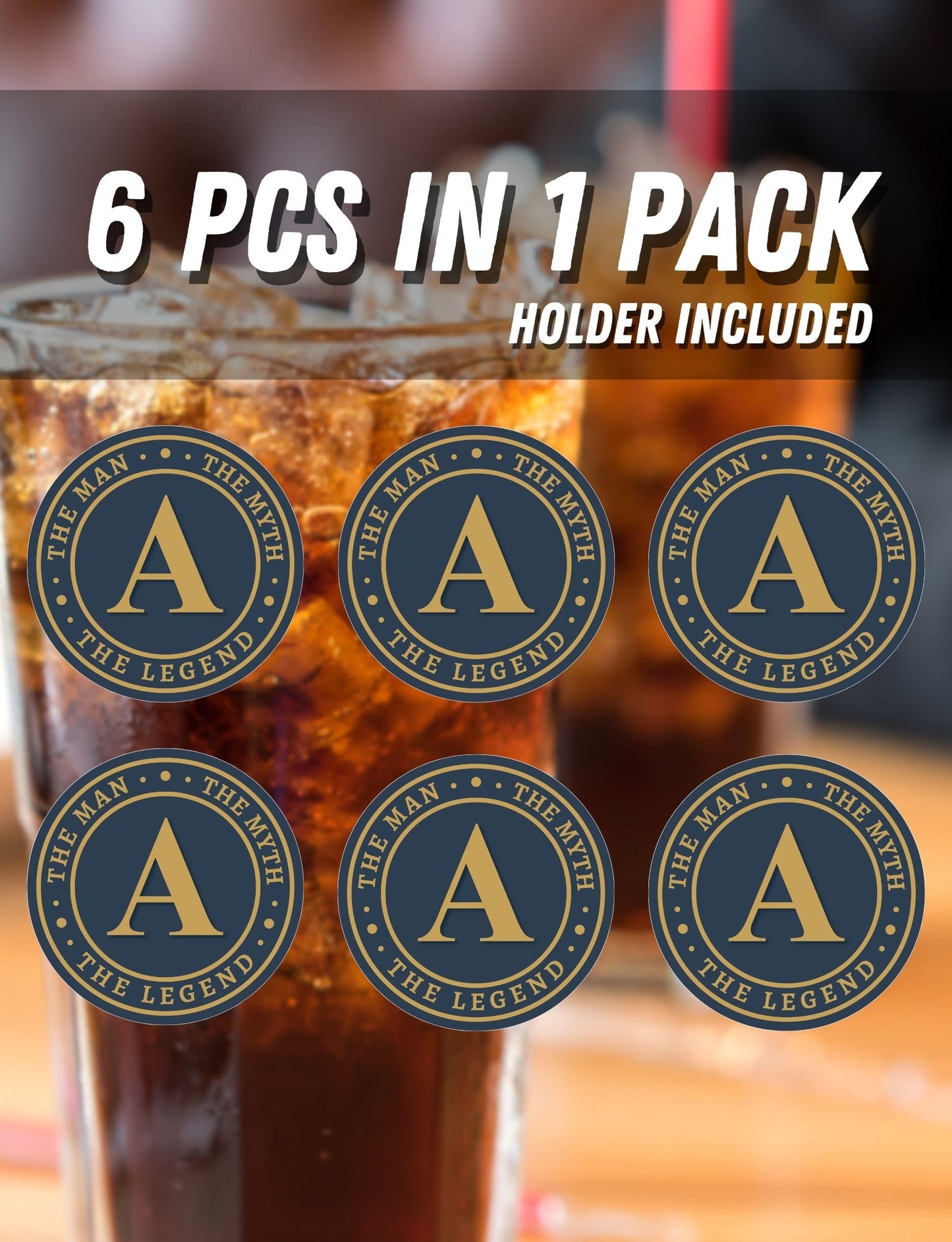 Onebttl Monogram Initial Gifts for Men - The Man The Myth The Legend Ceramic Coaster Set of 6 - with Holder and Absorbent Cork Base - C