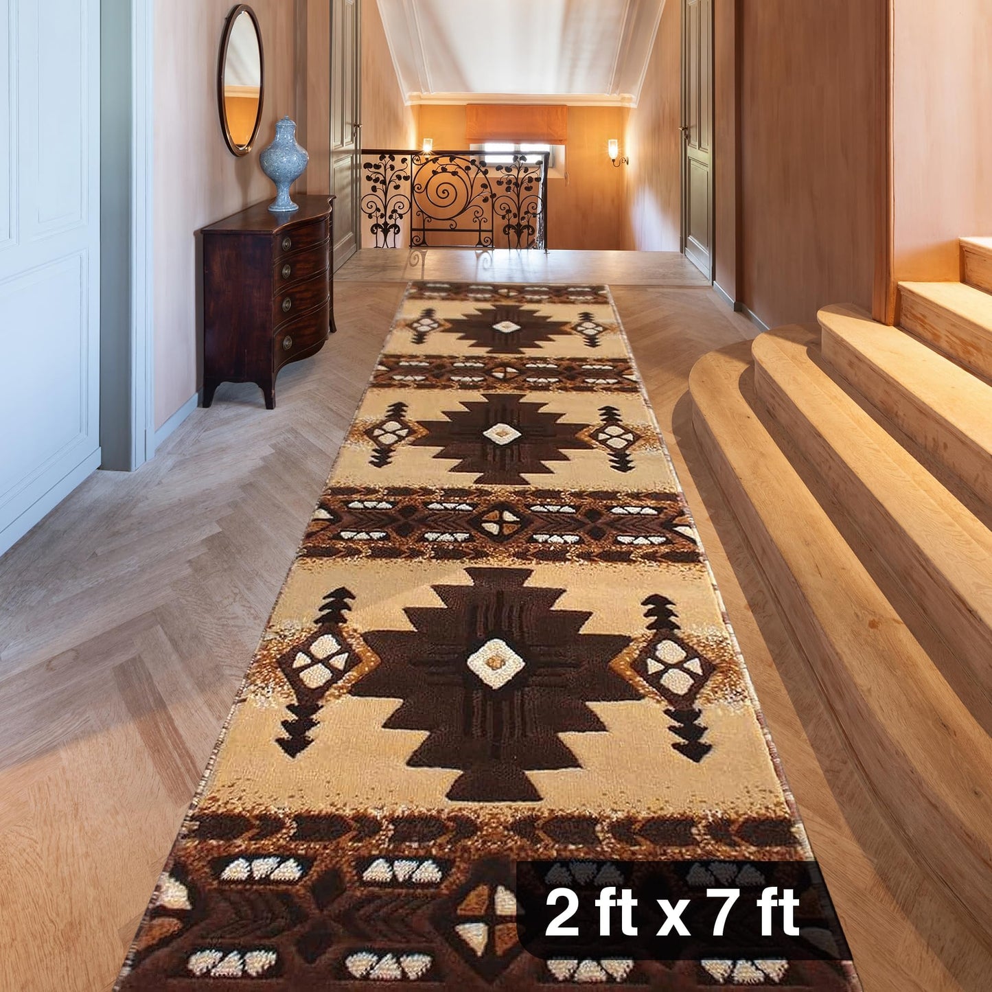 YHSF Southwest Native American Area Rug – Thick, Soft, Durable & Easy to Maintenance Tribal Design Boho Rug– Ideal for Bedroom, Living Room & Hallway - Berber, 2 Feet x 7 Feet