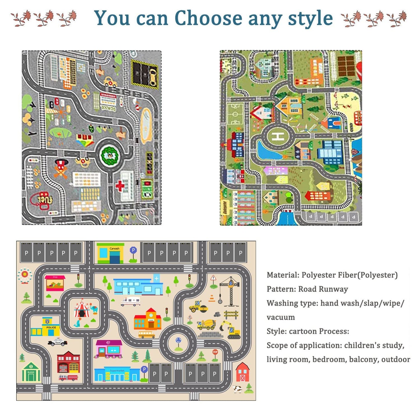 Kids Rug Play Mat for Toy Cars,City Life Road Traffic Educational Carpet,Have Fun Throw Rug,Non-Slip Nursery Rug for Boy and Girl Bedroom 80×120cm/31×47in