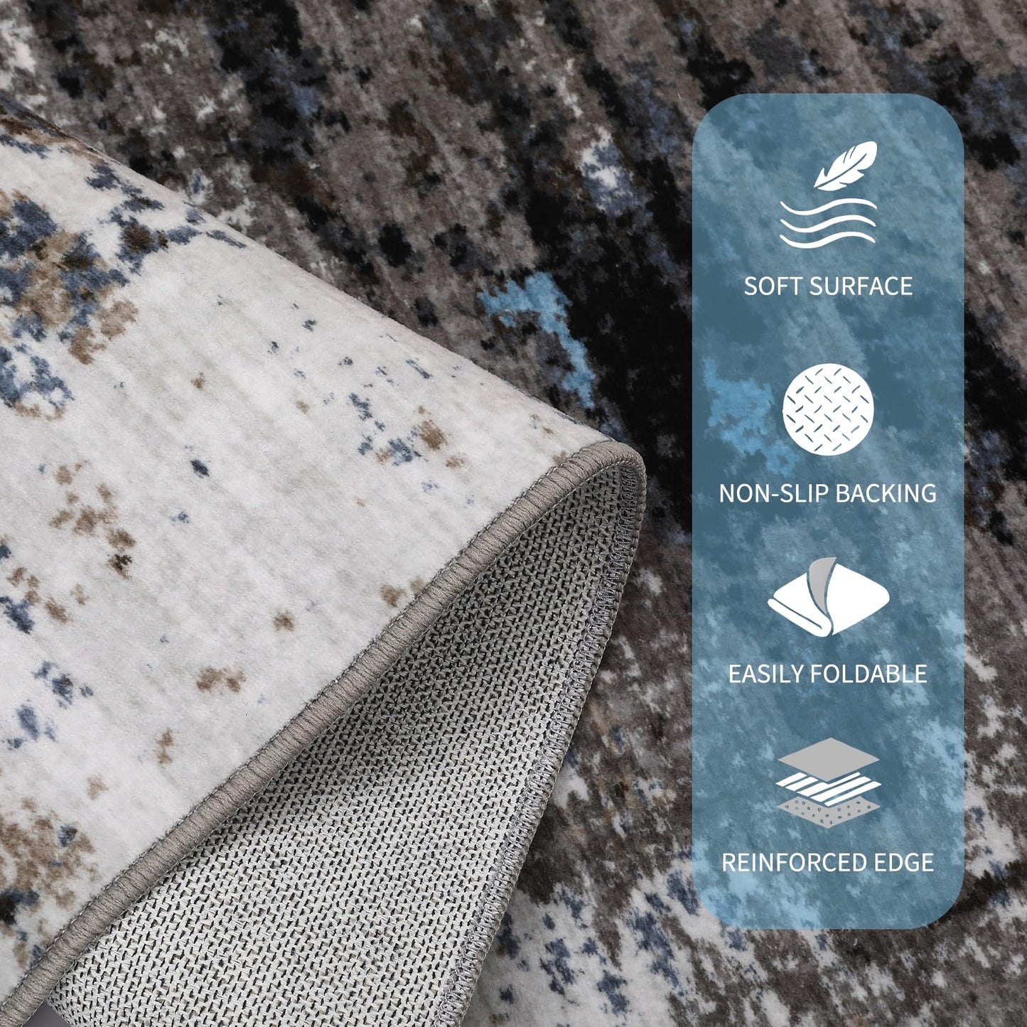 GarveeHome Washable Area Rugs 2x6 Non-Slip Abstract Runner Rugs, Ultra-Soft Low Pile Floor Cover, Stain Resistant Contemporary Indoor Floor Carpet for Hallway, Bedroom, Laundry, Grey Brown