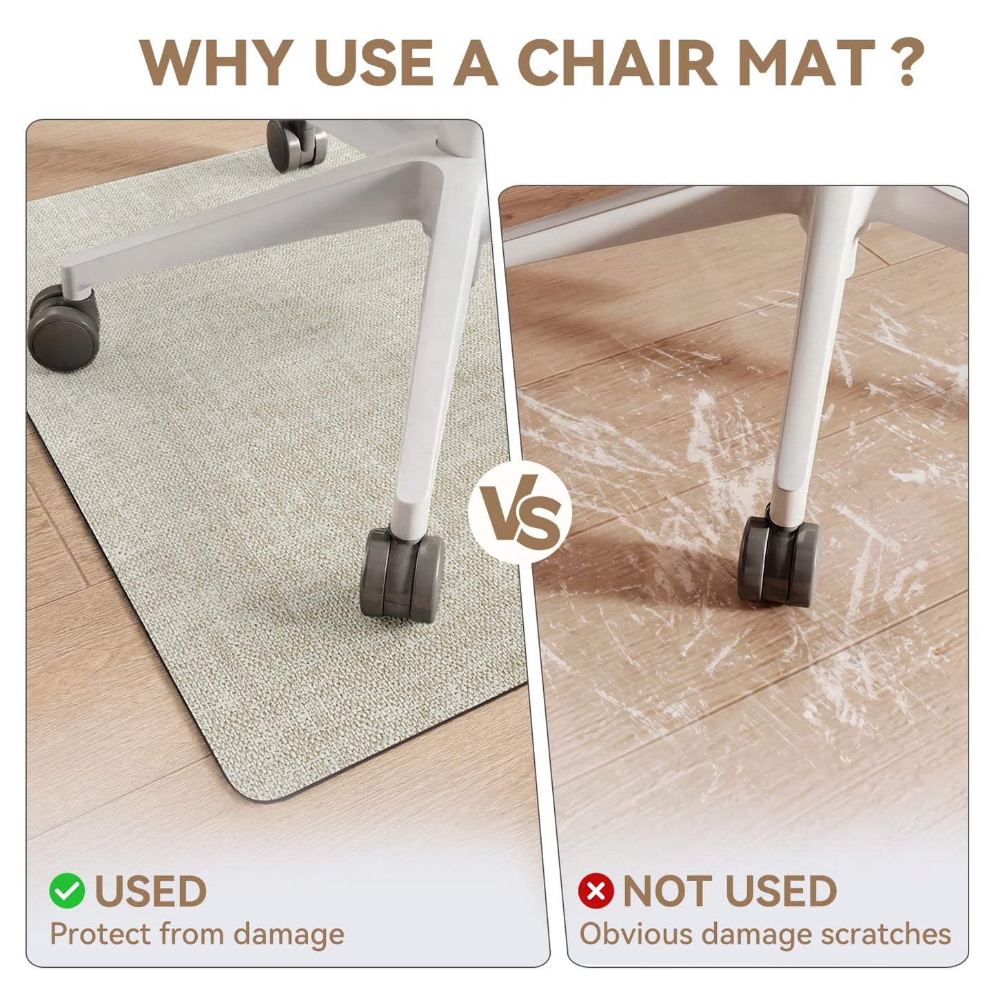 YDKGL PU Office Chair Mat for Hardwood Floor, 32"x48" Self-Adhesive Rolling Chair Mat for Under Desk, Large Non-Slip Heavy Duty Hard Floor Protector for Wood/Tile, Desk Rug for Home Office Beige