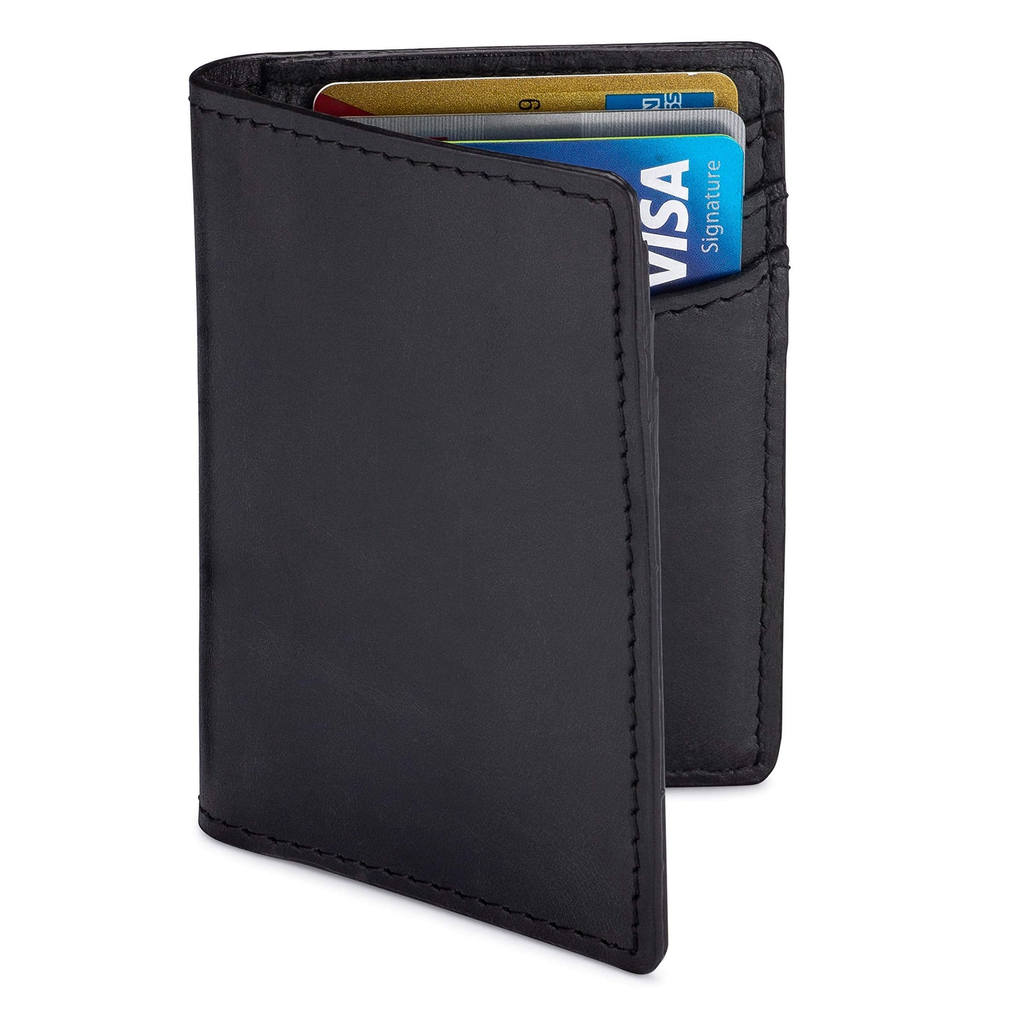 NKPT Slim Leather Credit Card Holder Wallet for Men | Full-Grain Leather, RFID Blocking, 6 Card Slots | Charcoal Gray