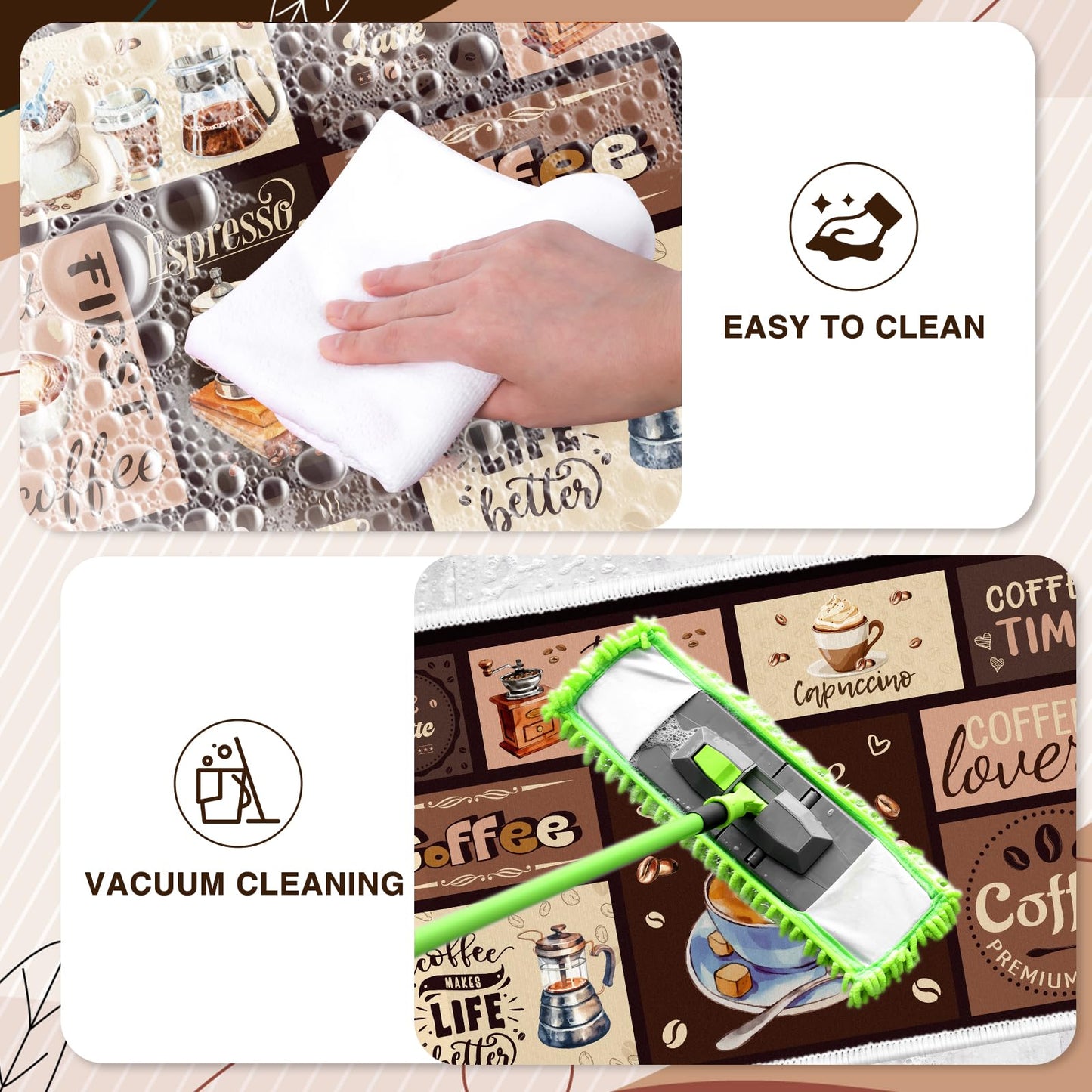 InIsaJace Coffee Kitchen Mats for Floor Rugs for Kitchen Floor Fatigue Mat 2 Piece Set Absorbent and Washable Runner Rugs Farmhouse Style Non Slip Kitchen Rug, 15x27+15x47 Inch