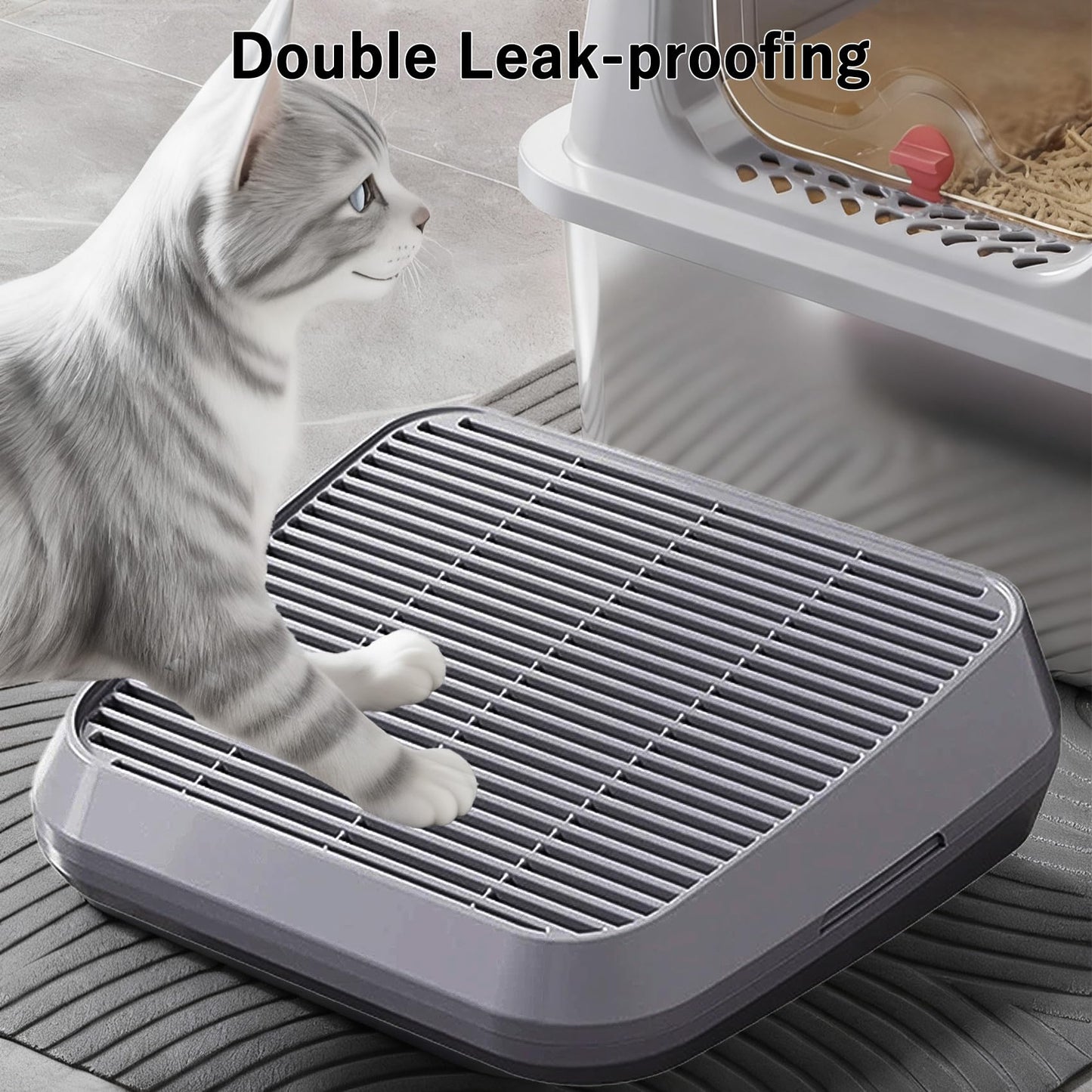 Litter Box Step Washable Cat Litter Catcher Double Layer with Filter Function, Elevated Waterproof Kitty Litter Box Ramp Mat, Easy to Clean, Sturdy Indoor Pedal Stool Ideal for Kitten & Elderly Cats