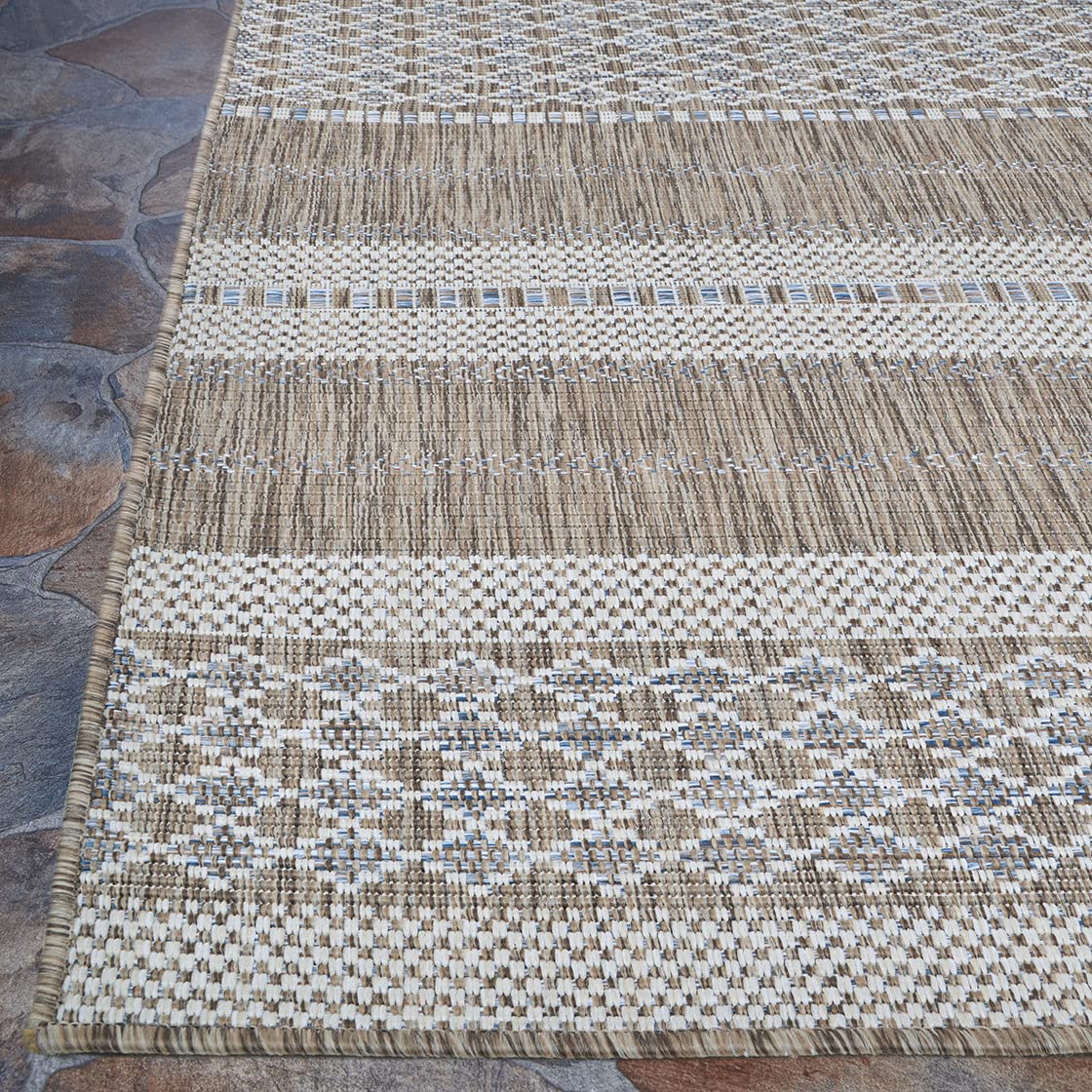 Couristan Charm Yukon 2'2" x 4'3" Indoor Outdoor Accent Rug - Twig Geometric Stripe, Hose Washable Flat Weave, UV-Protected, Patio Sunroom Living Room Dining Room