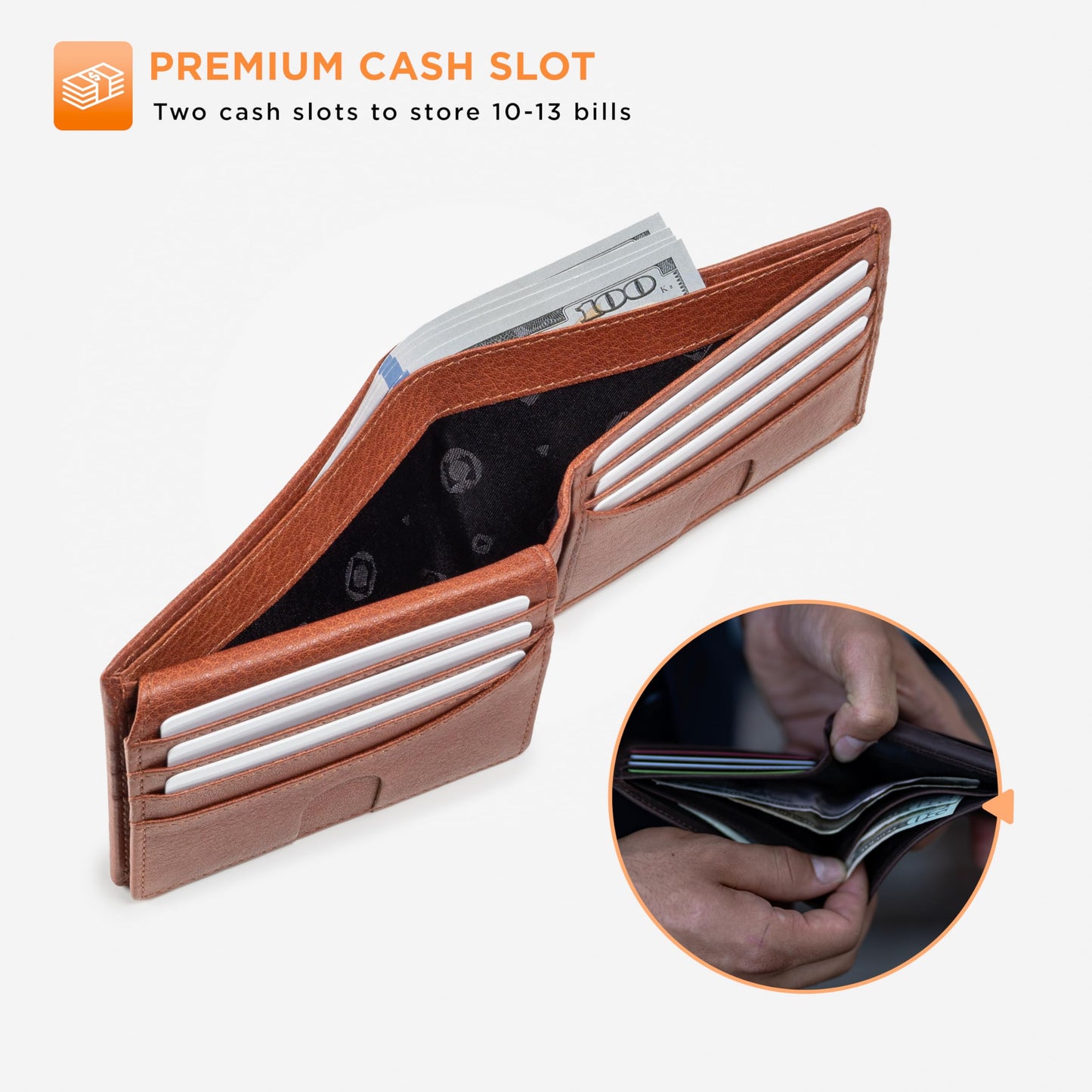 Full Grain Leather Wallet for Men | RFID Blocking | Extra Capacity Bifold Wallet with ID Windows | Ultra Strong Stitching | Slim Billfold with 13 Card Slots | Gift for Him (California Desert Venture)
