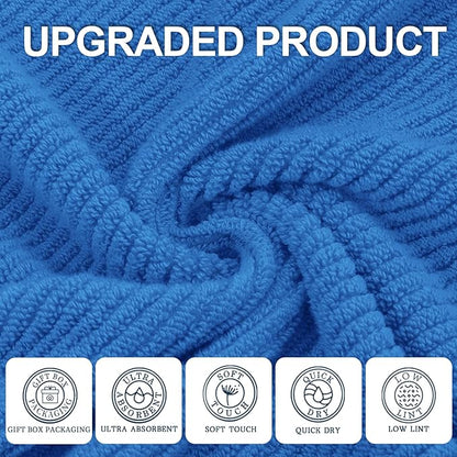 VOOVA & MOVAS Blue Hand Towels for Bathroom, 4 Pack Large 18"x28"