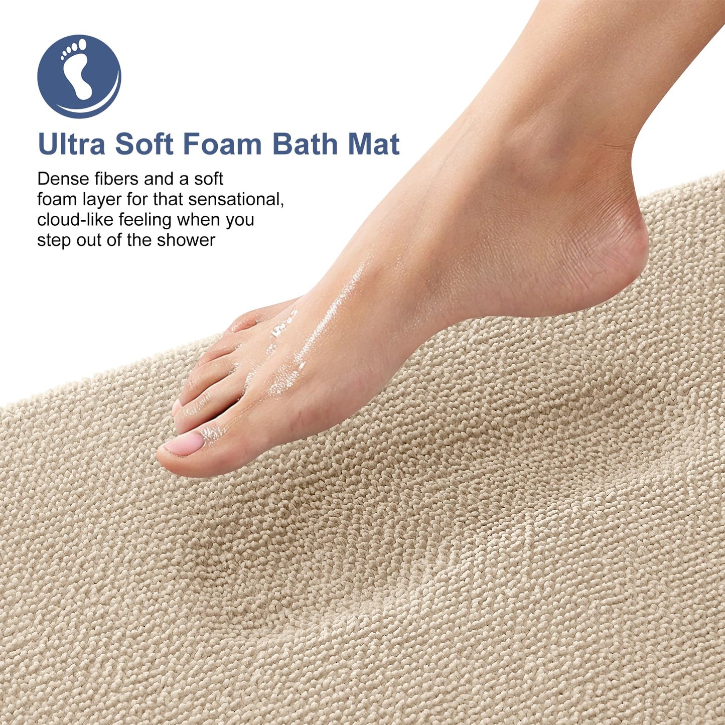 OLANLY Thick Memory Foam Small Bathroom Rugs 24x16, Extra Soft Absorbent Bathroom Mat, Quick Dry Bath Mat, Non-Slip, Machine Washable Carpet for Bathroom, Tub and Shower, Home Decor Accessories, Beige