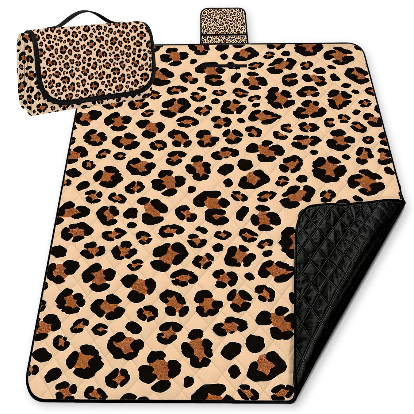 WFSM Leopard Print Picnic Mat 80x60 Inch, Leopard Print for Women, Cheetah Outdoor Play Mat for Adults and Toddlers Waterproof Sandproof Beach Blanket Travel Camping Rug