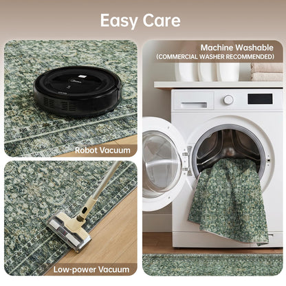 Sasttie 4x6 Area Rug, Ultra-Soft Washable Rug, Low Pile Foldable Thin Carpets with Non-Slip Backing, Skin-Friendly Stain Resistant Carpet for Living Room, Bedroom, Kitchen, Dorm, 4x6, Dark Green