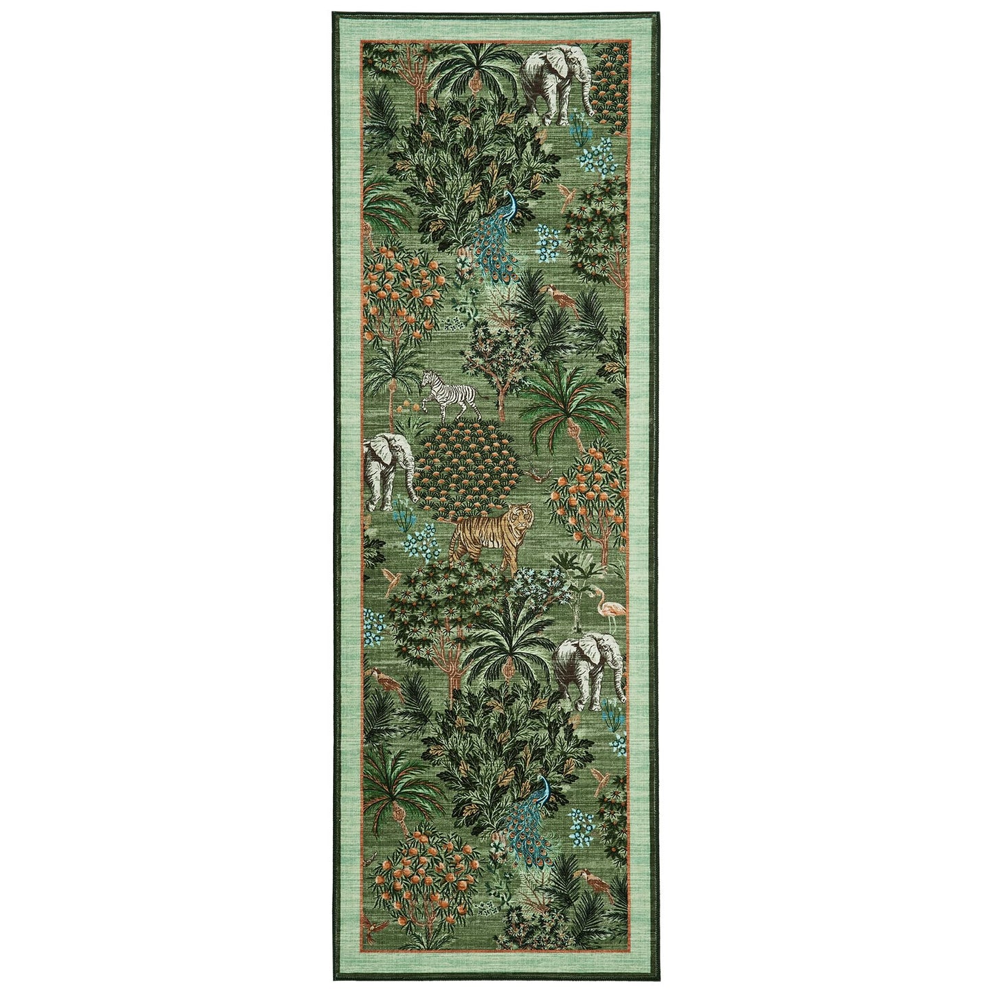 GarveeHome Jungle Rug 2x6 Kitchen Runner Rug Non Slip Washable Runners for Hallways, Animal Print Runner Rugs with Rubber Backing Soft Low-Pile Long Carpet for Bedroom Entryway Laundry, Forest Green