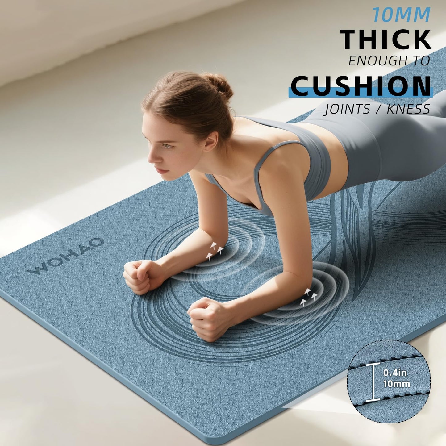 WOHAO Large 76"x40"x0.4" Yoga Mat - Extra Width & Thick Non-Slip Exercise Mat, Versatile for Stretching, Yoga Studio, Gym, Home & Indoor/Outdoor Workouts (Blue Grey)