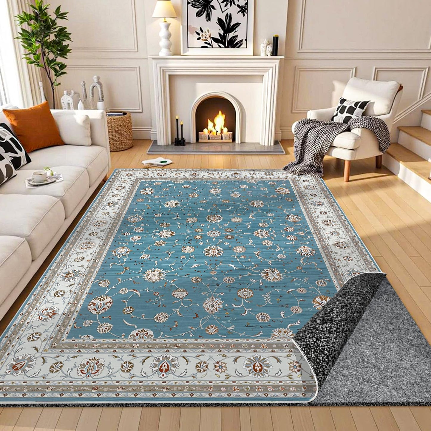 Waterproof Rug Pad 9x12 Ft, Under Area Carpet Padding, Non Slip Felt Rug Pads for Hardwood Floors, Protective Underlay Keeps Rugs in Place Without Wrinkles