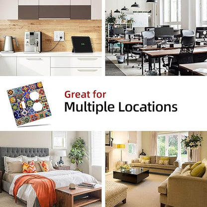 Decorative Light Switch Cover Plate Traditional Colorful Talavera Mexican Spanish Moroccan Tiles 2 Gang Outlet Covers 1 Toggle 1 Duplex Wall Plate Decorate Electrical Switch Plate Covers for Kitchen