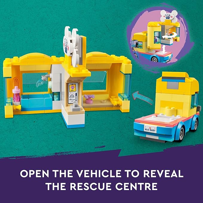 LEGO Friends Dog Rescue Van Building Toy 41741 Mobile Rescue Center Pretend Play Set Gift Idea for Animal-Loving Kids Girls Boys Age 6+ Featuring Nova and Dr. Marlon Mini-Dolls Dog Figure Toy Van