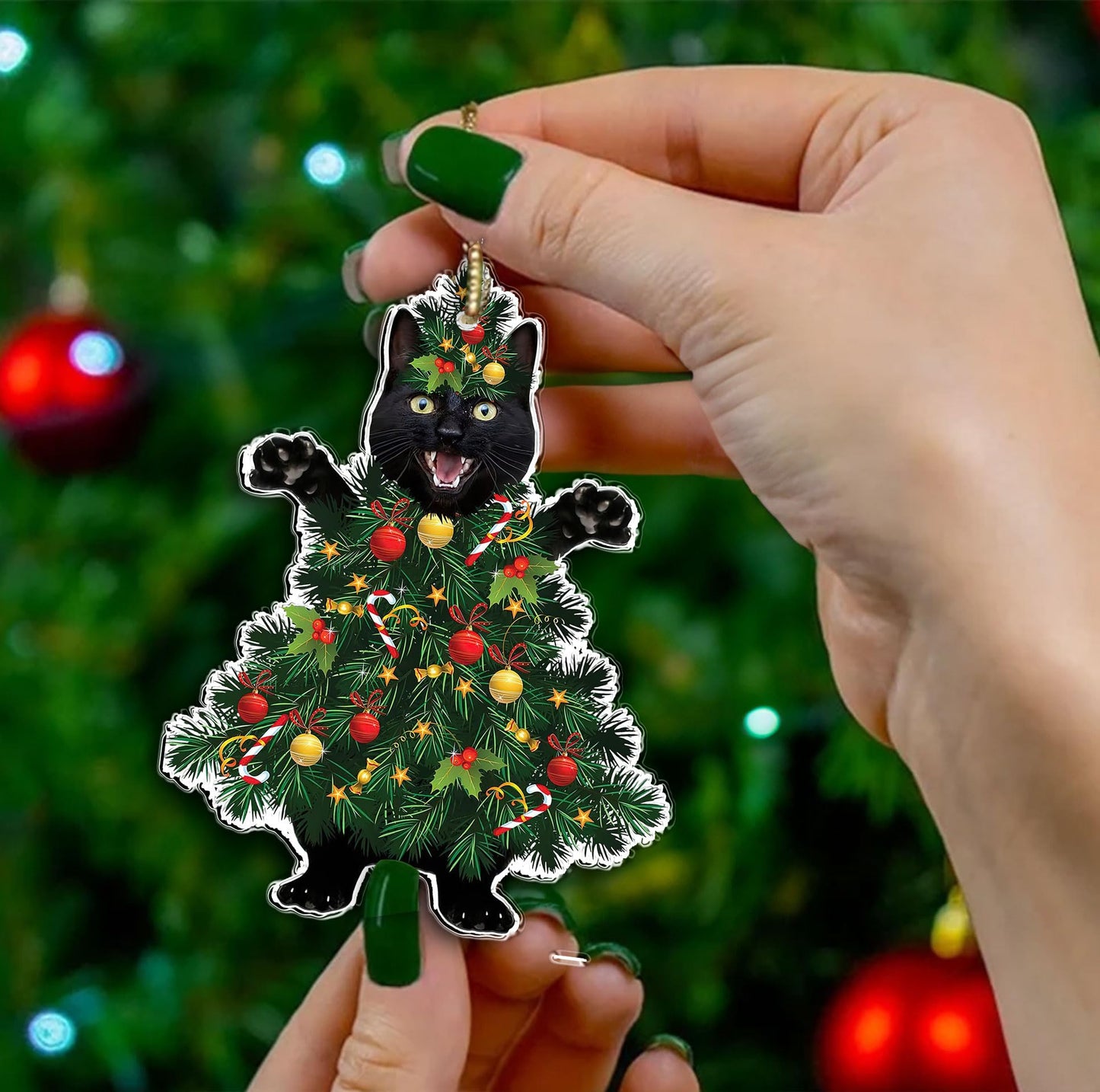 Black Cat Acrylic Christmas Ornament – Funny Cat Xmas Tree Decoration – Kitty Lover Christmas Ornament – Cute Black Kitten Holiday Ornament – Cat Christmas Ornament Gift for Kitty Mom Kitten Dad