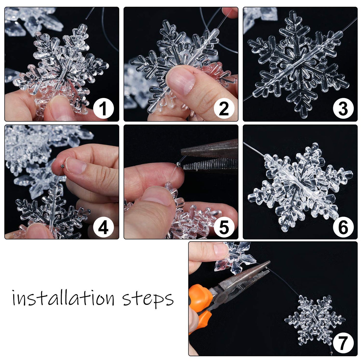 Boao 70 Pcs Crystal Snowflake Hanging Ornaments Clear Acrylic Christmas Tree Ornaments with Drop Pendants for Winter Snow Xmas Holiday Iced Party Decorations(Transparent)