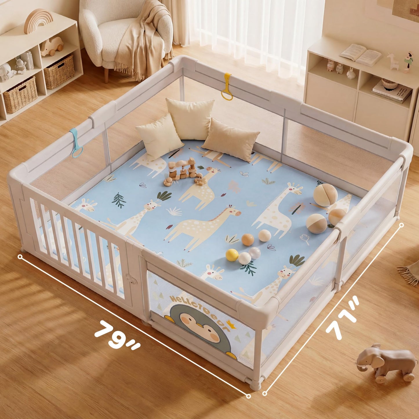 PaPaMat 1.5" Thick Premium Baby Floor Play Mat, 71x79 Over-Sized Padded Memory Foam Mat, Tummy Time Crawling Playmat for Nursery Kids Playroom, Giraffe