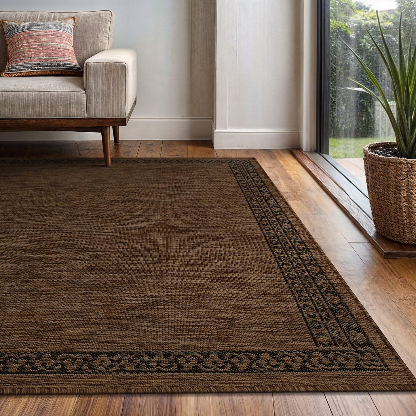 Washable Outdoor Rug 8x10 Modern Area Rugs Outdoor Carpets Bordered Pattern Non Shedding Waterproof Easy Clean Patio Deck Porch Living Room Bedroom Garden RV (8 X 10 Gold)