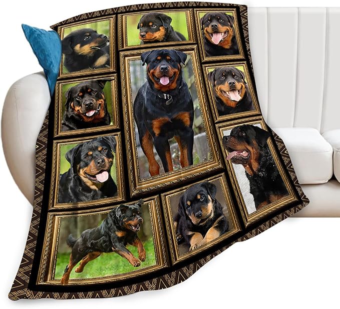 Rottweiler Blanket Decor Gifts for Dog Lover, Flannel Fleece Fuzzy Rottweiler Throw Blankets, Soft Warm Cozy Plush Animal Blanket for Bed Couch Living Room Stuff Decoration for Kids Adult 50"x40"