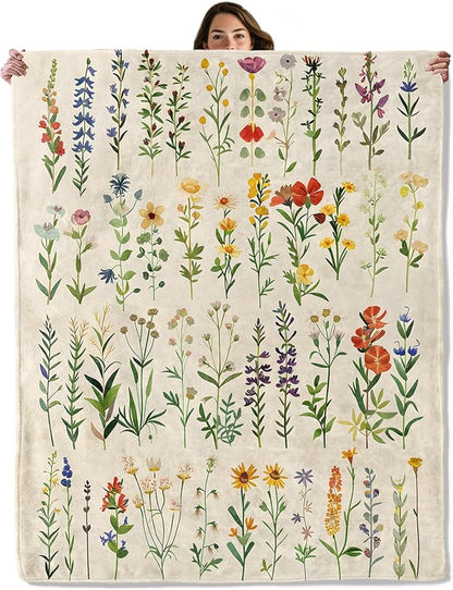 Wildflower Botanical Throw Blanket for Boys Girls Kids Adults Women, Fuzzy Warm Soft Cozy Flannel Blankets Gifts for Bedroom, Couch, Travel, Home Decor 40x50 in