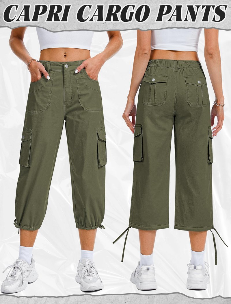 Eddoyee Cargo Capris for Women Pants Cotton Hiking Pants with 6 Pockets Elastic Waist Casual Summer Pants 2026