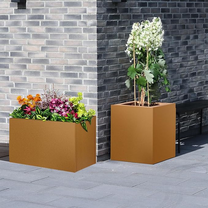 Corten Steel Planter Box 25"x24"x24", Metal Planter Spliced Flower Pot with Partitions, Outdoor & Indoor Large Rectangular Planter Box for Porch, Patio, Garden, Commercial Décor