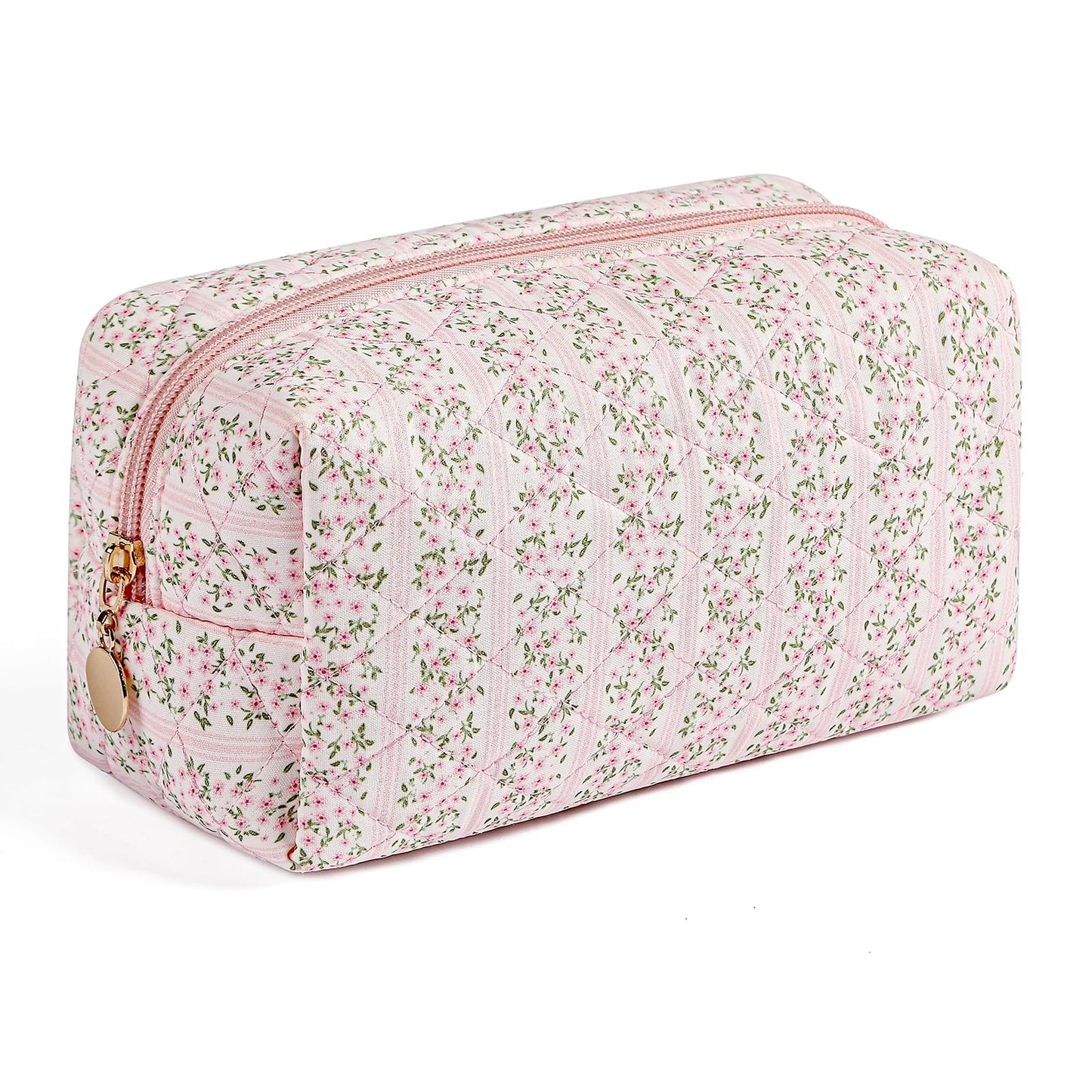 JOVAKIT Square Makeup Bag Cute Cosmetic Bag for Women, Floral Coquette Aesthetic Toiletry Bag, Zipper Make Up Pouch, Travel Make Up Organizer Bag (Pink Floral)