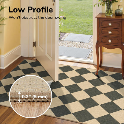 Lessymo Checkered 3x5 Outdoor Patio Rug, Washable Easy Jute Rugs for Entryway Indoor Outdoor Living Room Carpet, Farmhouse Non Slip Door Mat for Backyard Bedroom, Diamond Black/Beige
