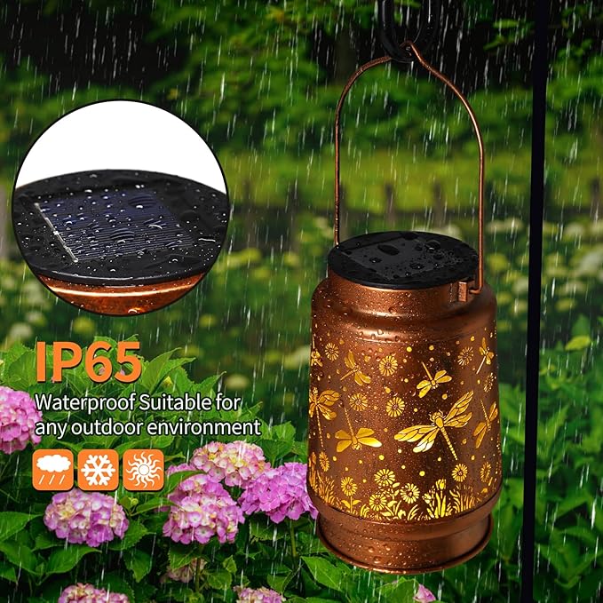 Solar Lanterns Outdoor Waterproof Dragonfly Garden Decor Gifts for Women Mom Grandma Hanging Solar Lights Metal Solar Decoration Outside for Yard,Patio,Backyard,Porch