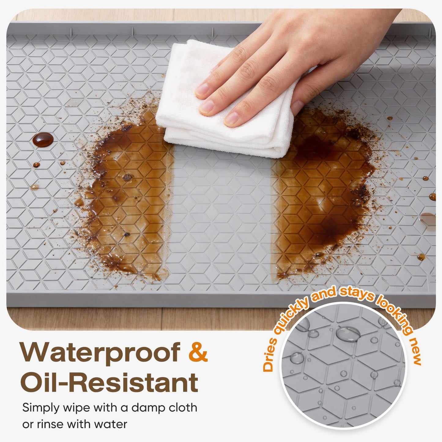 TRZZ Silicone Waterproof Under Sink Mat 34" x 22", Drip Tray and Cabinet Liner for Kitchen and Bathroom, Prevents Water Damage and Organizes Cabinets (Grey)