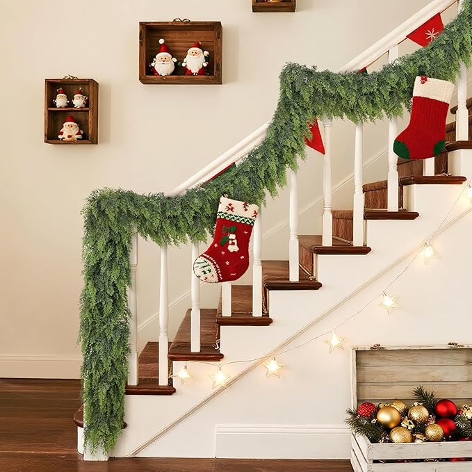 5FT Real Touch Cedar Garland for Fireplace - Artificial Christmas Garlands Realistic Faux Greenery Fake Pine Needles Garland for Holiday,Table, Window,Mantel,Stairs, Home,Indoor Outdoor Decor (1PCS)