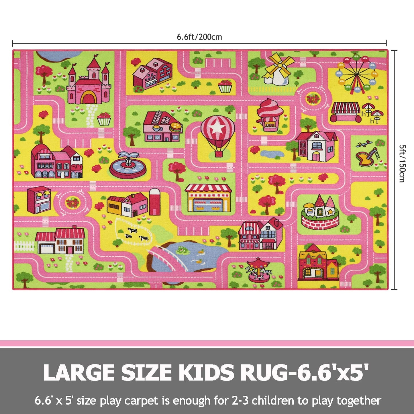 Capslpad Kids Play Rug 6.6x5.0 ft Large Size Kids Rug for Playroom Non Slip Washable Kid Car Road Carpet Educational Learning Area Rug Children Play Carpet for Bedroom,Classroom,Nursery Room Decor