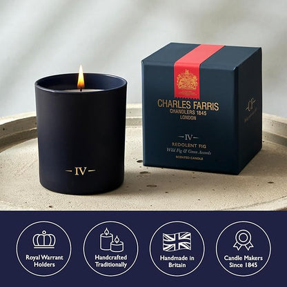 Charles Farris Luxury Scented Candle – 1 Wick, Hand-Poured, Long Lasting, Clean Burning, 210g / 7.5oz, Burns for up to 50 Hours, Made in England – Wild Fig & Green Accords – Redolent Fig