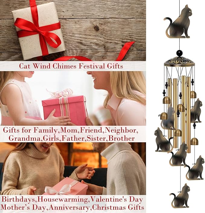 Bronze Cats Wind Chimes Decor, Mobile Blessing Wind Bells Decorate, Sympathy Wind Catcher, Memorial Gifts for Mom,Grandma,Woman (Housewarming/Outside/Indoor/Home/Room/Porch/Yard/Garden Decoration)