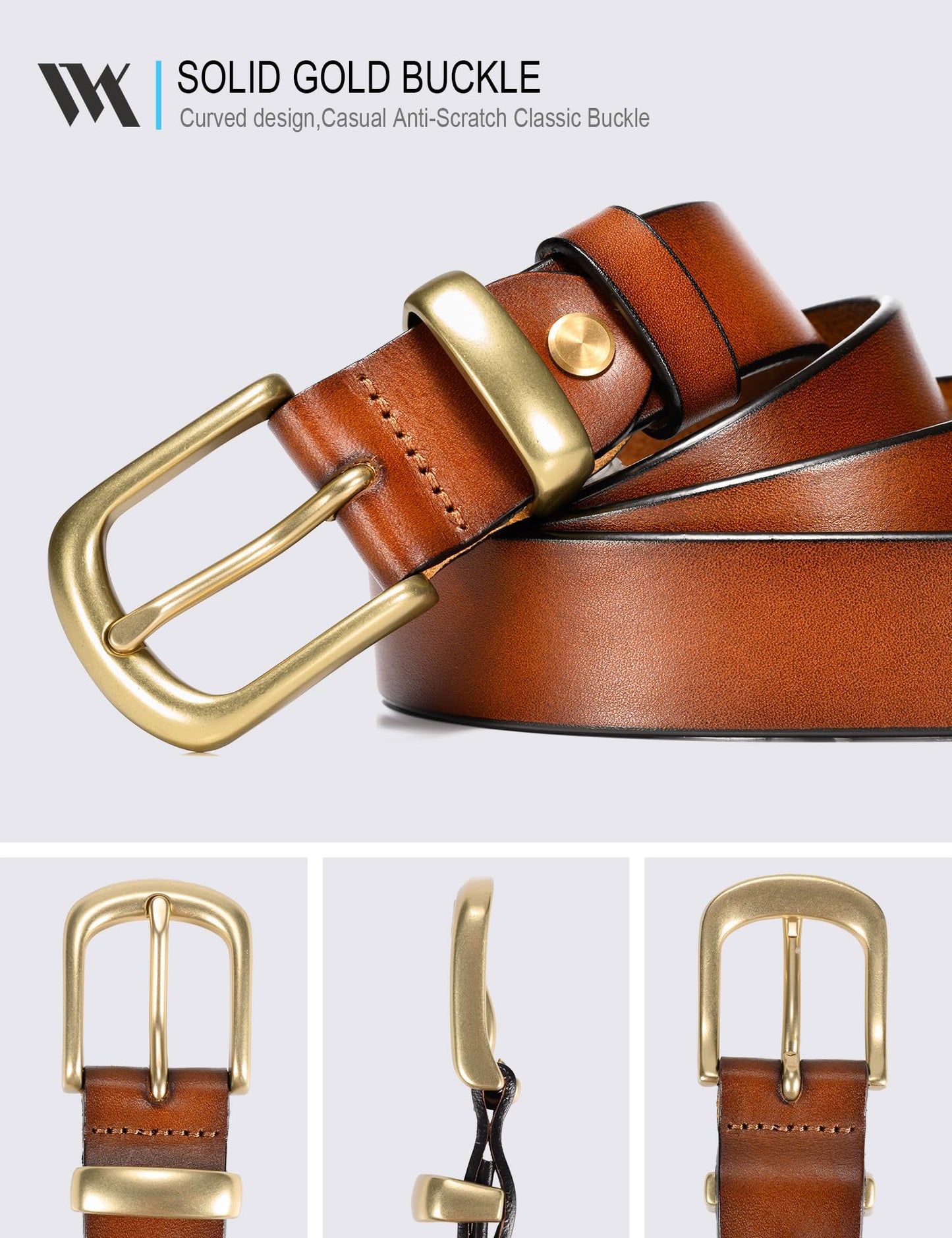 WOLFANT Womens Belts for Jeans in Gift Box,1.1" Ladies Belt with Gold Buckle,100% Italian Full Grain Real Solid Leather