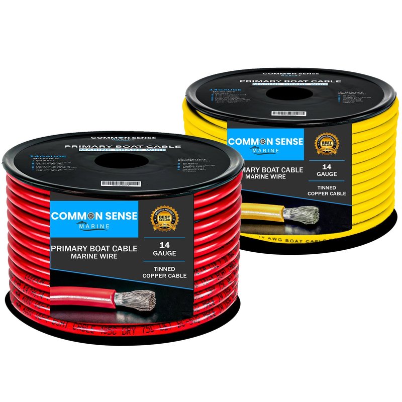 14 Gauge Primary Boat Cable - 20 ft Marine Grade Wire Tinned Oxygen-Free Copper - 14 AWG UL 1426 Standard PVC Wire for Boat, Automotive, Speakers, Camper & Trailers
