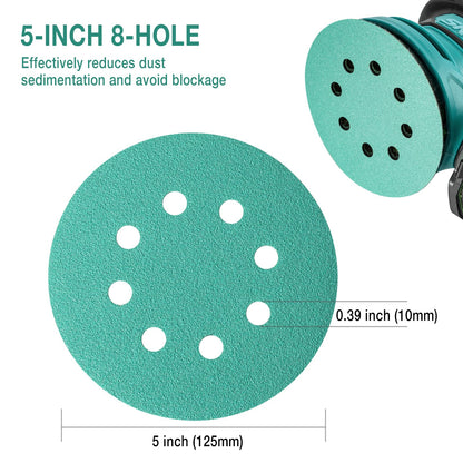 Aiyard 5-Inch 8-Hole Wet Dry Sanding Discs 1500 Grit, Polyester Film Backed Heavy-Duty Hook and Loop Sandpaper for Random Orbital Sander, 50-Pack