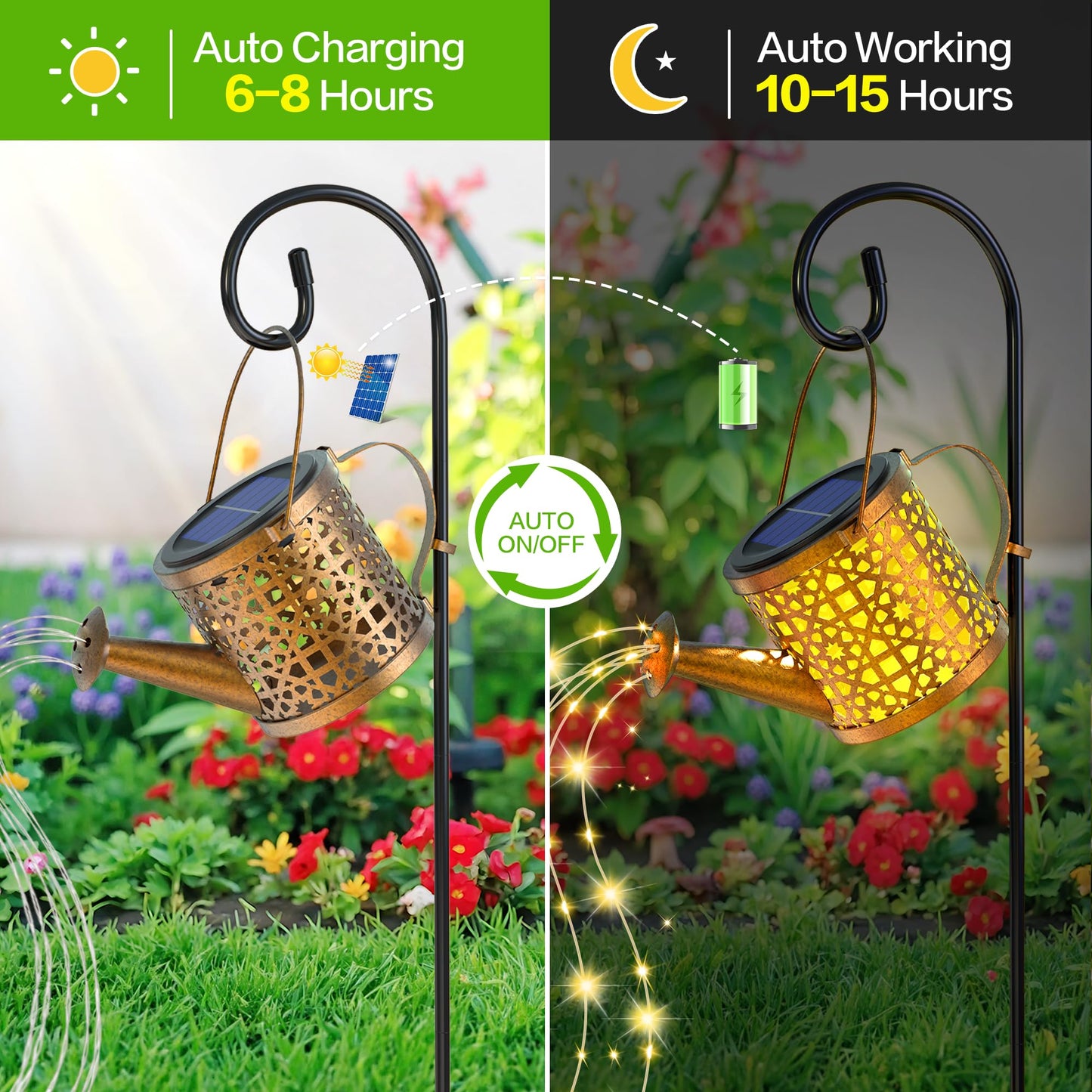 BETOLEAN Solar Lights Outdoor Decorative, 2 Pack Metal Watering Can Lights Outdoor Waterproof, Small Patio Light Yard Lawn Pathway Decor, Gardening Gifts for Women Mom Grandma