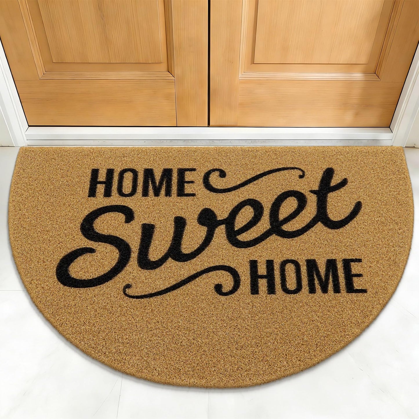 OLANLY Half Circle Front Door Mat, Low Profile Doormat, Stain and Fade Resistant, Easy to Clean, for Indoor and Outdoor Entrances, Patio Porch or Entryway, Brown (47x32 Inch, Home Sweet Home)