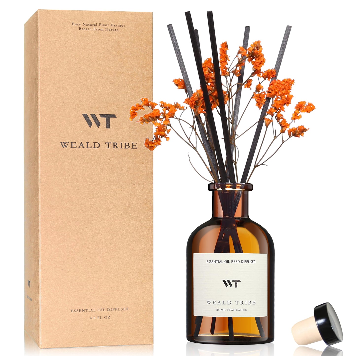 WEALD TRIBE Flower Reed Diffuser Set Vanilla Cinnamon Scent for Bathroom Air Fresheners | 4.0 fl oz Essential Oils with Sticks Home Fragrance Defusers | House Bedroom Office Shelf Decor & Gift