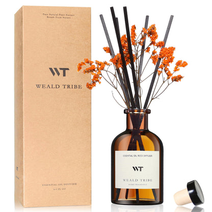 WEALD TRIBE Flower Reed Diffuser Set Vanilla Cinnamon Scent for Bathroom Air Fresheners | 4.0 fl oz Essential Oils with Sticks Home Fragrance Defusers | House Bedroom Office Shelf Decor & Gift