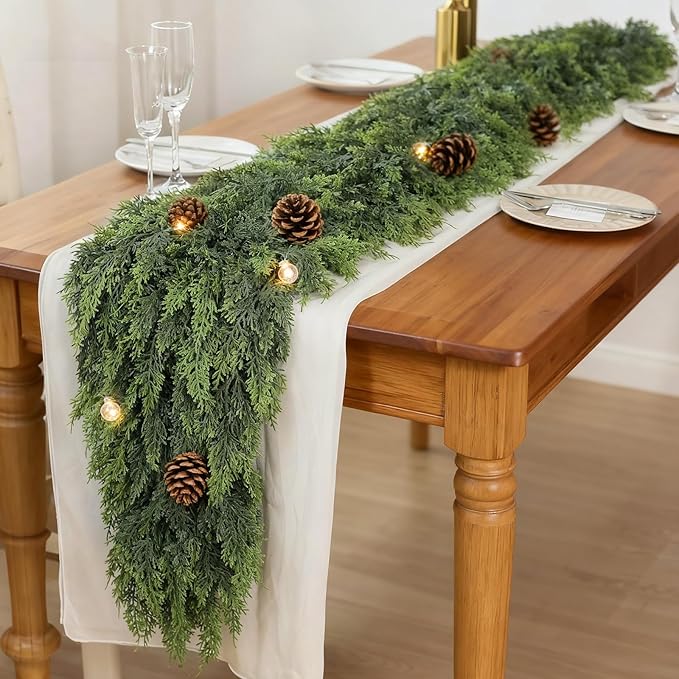 6FT Real Touch Cedar Garland for Fireplace - Artificial Christmas Garlands Realistic Faux Greenery Fake Pine Needles Garland for Holiday,Table, Window,Mantel,Stairs, Home,Indoor Outdoor Decor (1PCS)